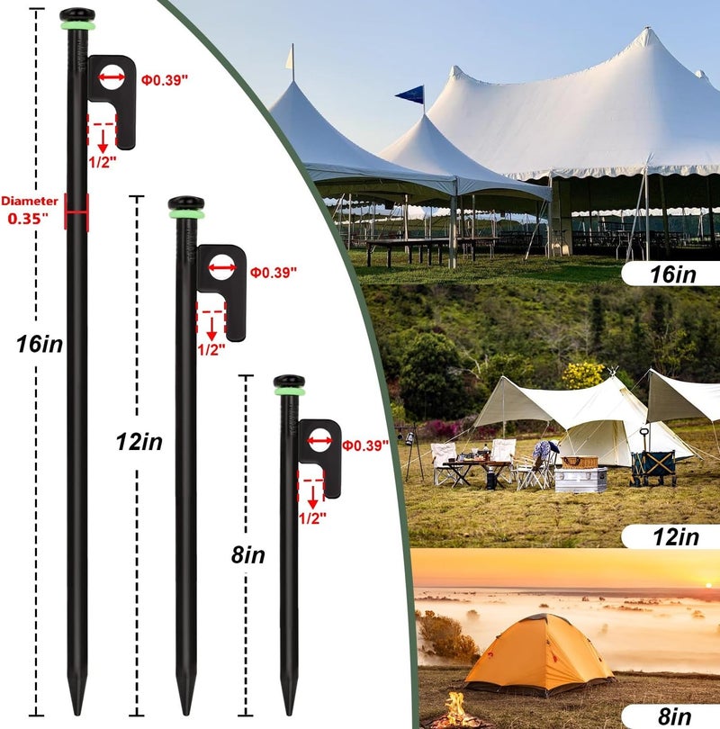 HOLANHING 8Pcs Tent Stakes, 8in Heavy Duty Forged Steel Tent Stakes with Storage Pouch, Metal Stakes for Tent Used on Rocks, Snowfield, Dessert(8Pcs 8in Stakes) - Image 2